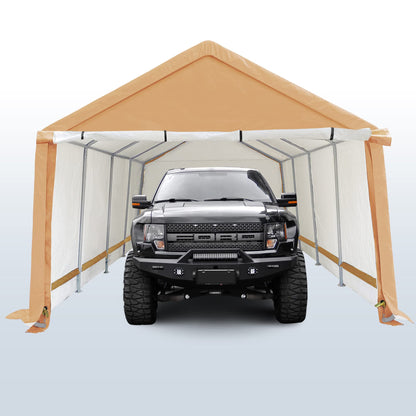 LAUREL CANYON Abri de garage de 4,3 x 6,1 m avec 2 portes enroulables, abri de rangement portable étanche pour SUV, camion pleine grandeur et bateau, 10 pieds, beige beige 