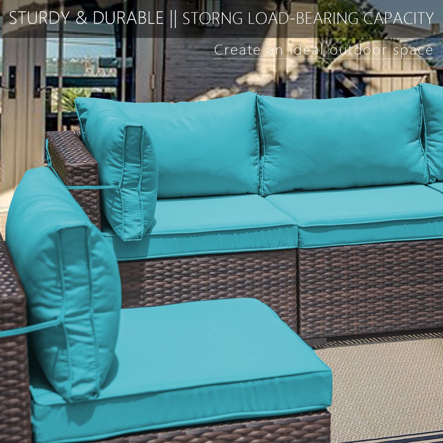 ALAULM 7 Piece Outdoor Patio Furniture Sets, Patio Furniture Outdoor Sectional Sofa - Blue