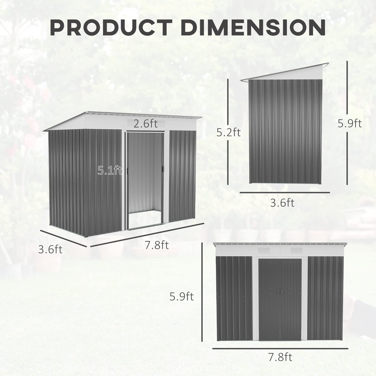 Outsunny Abri de rangement extérieur en métal de 2,4 x 1,2 m, organiseur de rangement pour outils de jardin avec portes coulissantes, serrure et 2 aérations, pour jardin, terrasse, pelouse, gris 2,4 x 1,2 m 