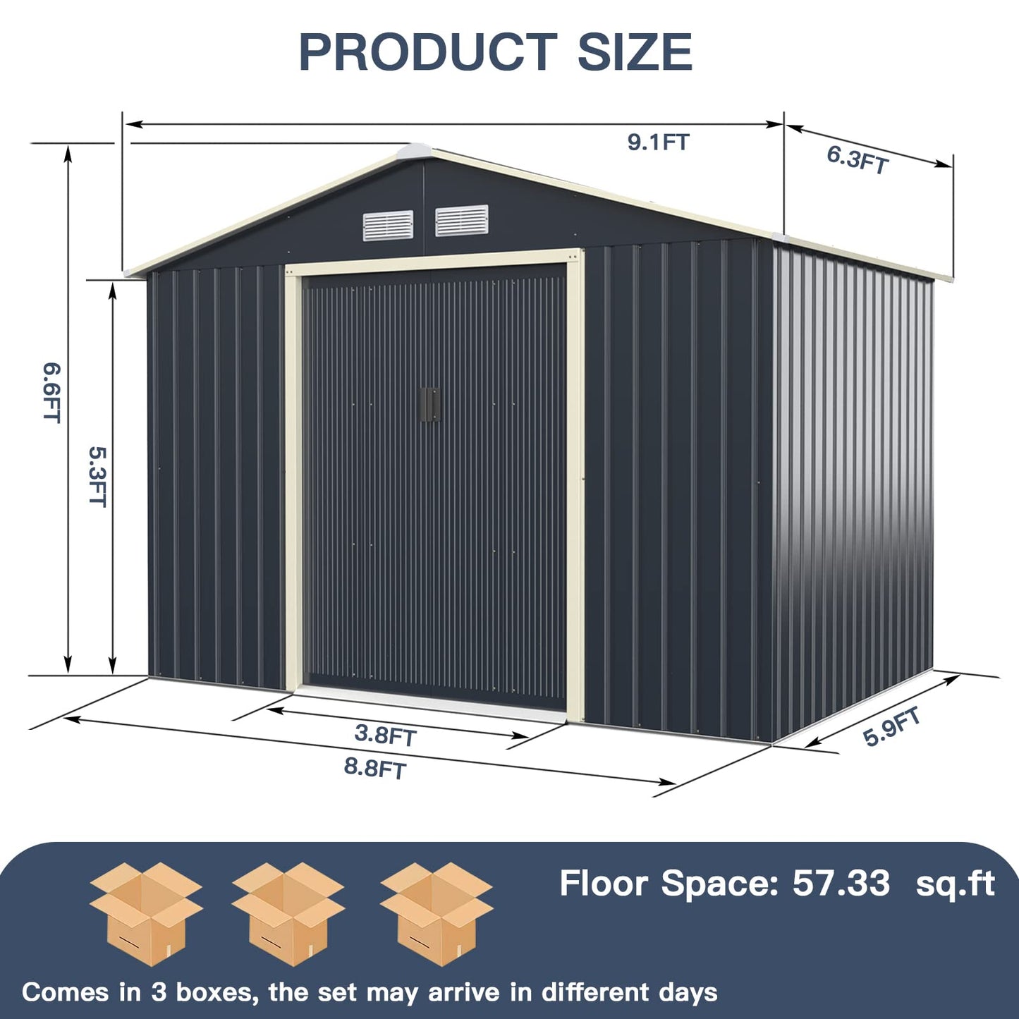 Giantex Abri de rangement extérieur avec double porte coulissante, espace de rangement de jardin en métal galvanisé, ventilation avant et arrière, abri de rangement résistant aux intempéries pour jardin, patio, pelouse (9 x 6 pieds) 9 x 6 pieds 