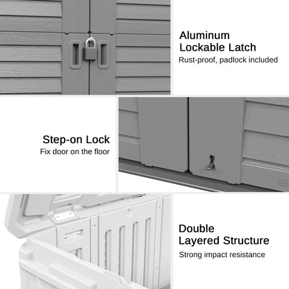 EAST OAK Outdoor Storage Shed, Waterproof Resin Tool Shed with Double Doors and Padlock, 53Cu.ft Vertical Outdoor Storage Cabinet for Garden, Patio, Backyard, 4×2.5×6.6 FT