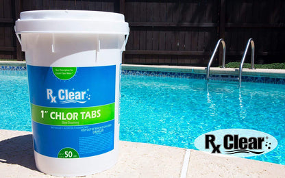 Rx Clear Comprimés de chlore stabilisé de 1 pouce | Utiliser comme bactéricide, algicide et désinfectant dans les piscines et les spas | Dissolution lente et protection UV | 50 livres