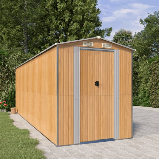 GOLINPEILO Abri de jardin extérieur en métal, grand hangar à outils utilitaire en acier, abri de jardin en acier avec doubles portes coulissantes, rangement utilitaire et outils, marron clair 75,6"x238,6"x87,8" 75,6"x238,6"x87,8" 