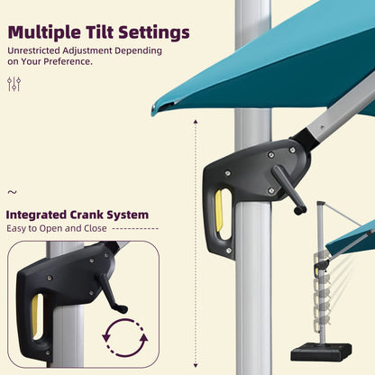 Parasol de patio extérieur carré 10 pieds bleu turquoise 