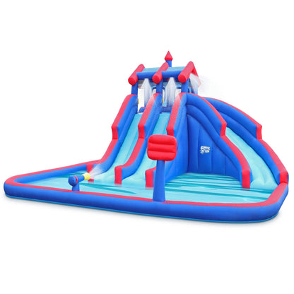 SUNNY &amp; FUN Mega Sport Parc gonflable triple toboggan aquatique – Robuste pour s'amuser en plein air – Mur d'escalade, 3 toboggans et piscine à éclaboussures – Facile à installer et à gonfler avec pompe à air et étui de transport inclus