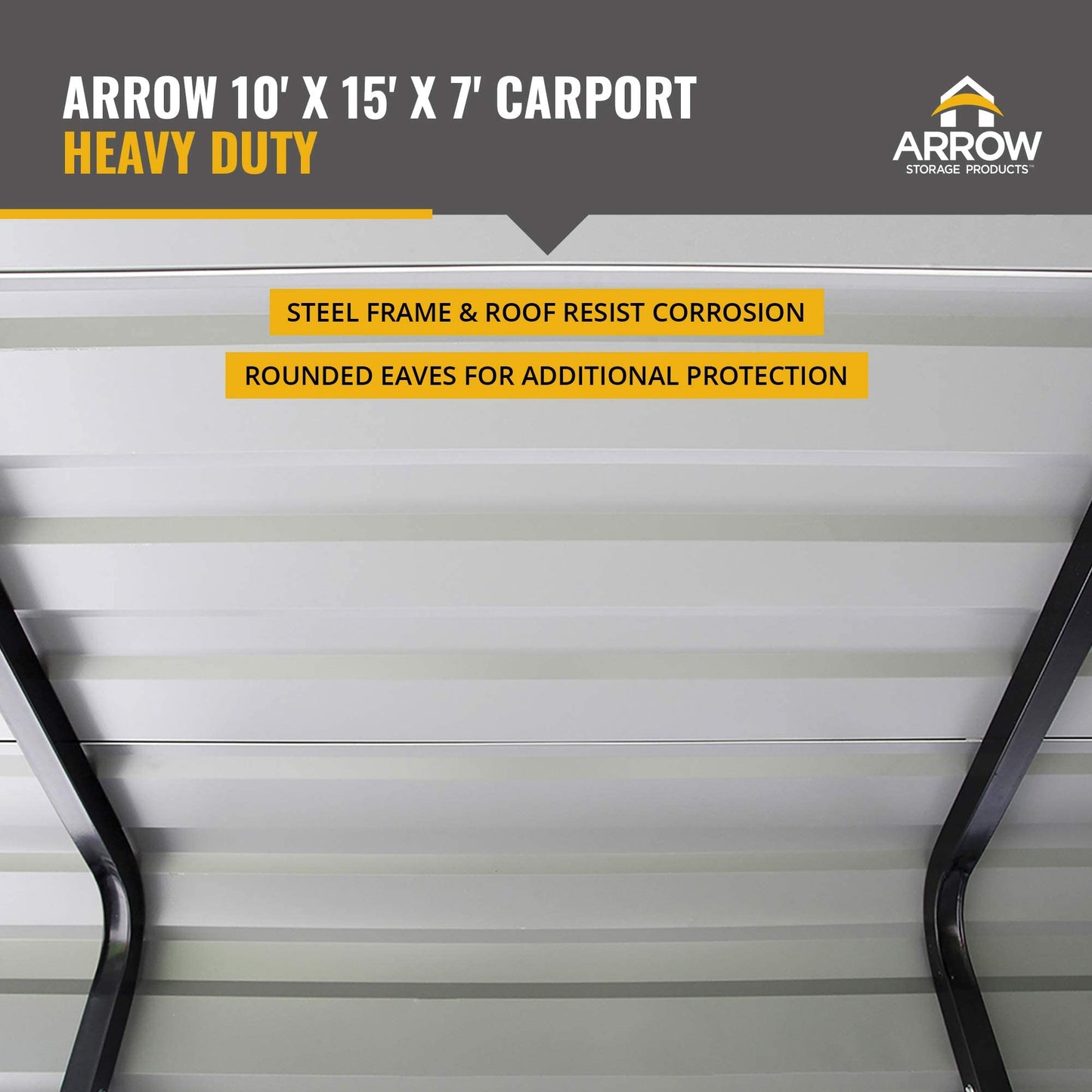 Arrow Shed CPHC101507 Heavy Duty Galvanized Steel Metal Multi-Use Shelter, Shade, Carport, 10' x 15' x 7' Carport Only Charcoal 10' x 15' x 7'