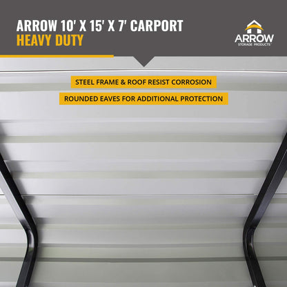 Arrow Shed CPHC101507 Heavy Duty Galvanized Steel Metal Multi-Use Shelter, Shade, Carport, 10' x 15' x 7' Carport Only Charcoal 10' x 15' x 7'