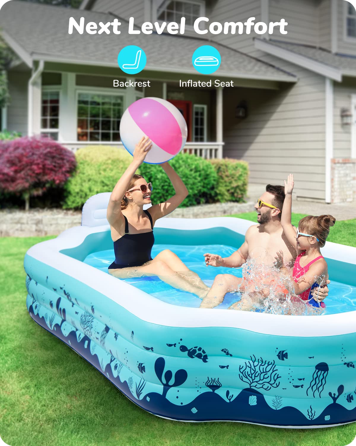 Valwix Inflatable Swimming Pool, Full-Sized Roma Shape, Ages 3+, Outdoor Garden Backyard Family Pool