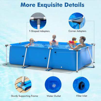 Goplus Frame Piscine, 10ft x 6.7ft x 30in Rectangulaire Hors Sol Piscines avec Cadre en Acier, Couverture de Piscine, Installation et Drainage Faciles, Piscine Familiale pour Cour, Jardin, Patio, Balcon (Bleu) Bleu