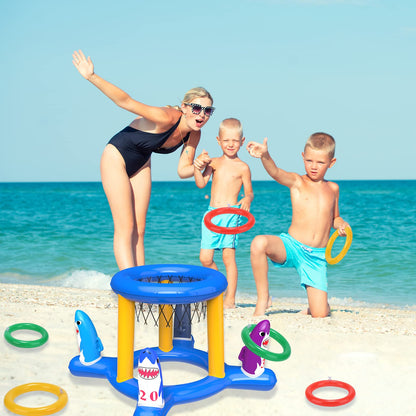 Ensemble de jeux de piscine 2 en 1, cerceau de basket-ball gonflable et jeu de lancer d'anneaux, jouets aquatiques pour enfants adultes famille, accessoires de piscine pour garçons filles