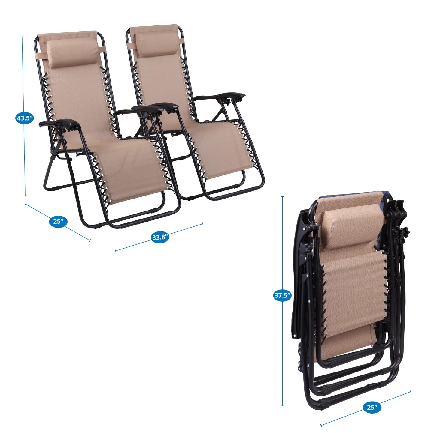 Zero Gravity Chairs Set of 2 Pool Lounge Chair Zero Gravity Recliner Zero Gravity Lounge Chair Antigravity Chairs Anti Gravity Chair Folding Reclining Camping Chair with Headrest by Naomi Home - Cream Modern