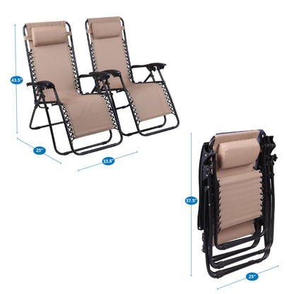 Chaises Zero Gravity Lot de 2 chaises longues de piscine Zero Gravity inclinables Zero Gravity Lounge Chair Chaises anti-gravité Chaise anti-gravité Chaise de camping pliante inclinable avec appuie-tête par Naomi Home - Crème moderne