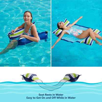 Jasonwell Flotteur gonflable pour hamac de piscine – Lot de 2 flotteurs pour hamac à eau multi-usages (selle longue chaise hamac Drifter) 4 en 1 Chaises longues flottantes Lake Beach Flotteurs de piscine Jouets pour adultes Grandes rayures