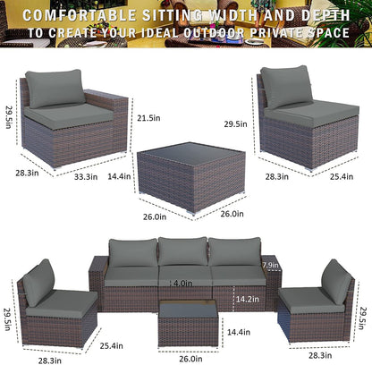 ALAULM Ensembles de meubles de patio 6 pièces Mobilier d'extérieur sectionnel de patio Ensemble de chaises de canapé de patio - Gris 