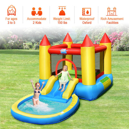 HONEY JOY Toboggan aquatique gonflable, château gonflable pour tout-petits avec toboggan, piscine à balles océaniques, toboggans gonflables intérieurs et extérieurs pour enfants et adultes (sans ventilateur) sans ventilateur