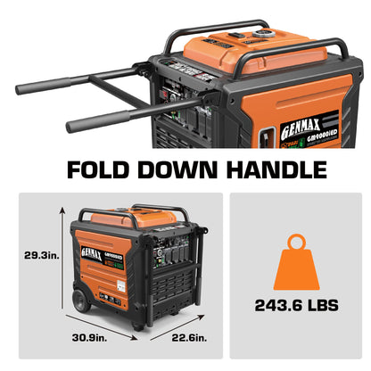 Générateur à onduleur portable GENMAX, moteur alimenté au propane super silencieux de 9 000 W avec capacité parallèle, démarrage à distance/électrique, idéal pour l'alimentation de secours domestique. Conforme à l'EPA (GM9000iED) GM9000iED 