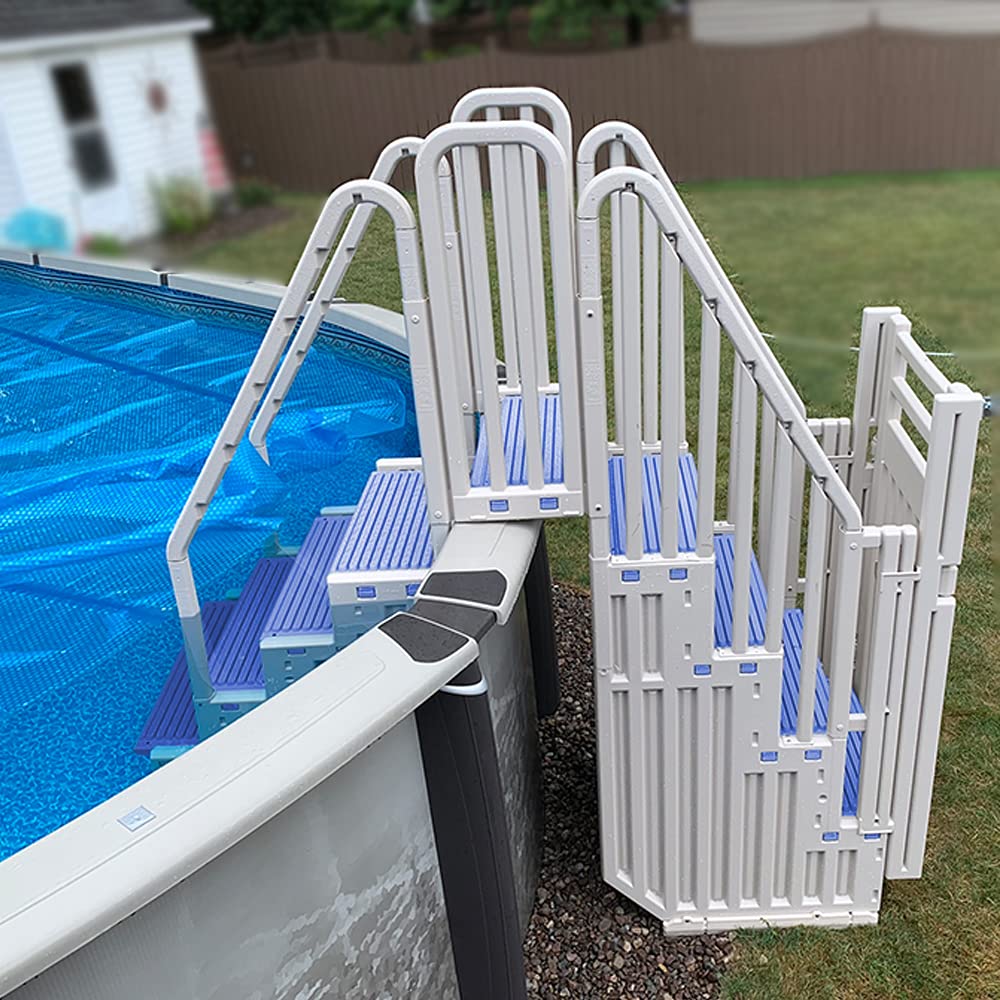 Confer Entry System for Above Ground Pools | Various Step Colors (Warm Gray with Blue)