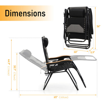 Sophia &amp; William XL Zero Gravity Chair avec massage (lot de 2), chaise longue inclinable à gravité surdimensionnée avec porte-gobelet gratuit, prend en charge 400 lb (noir) Lot de 2