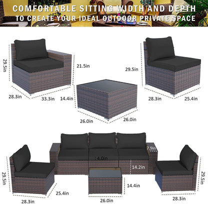 ALAULM Ensembles de meubles de patio 6 pièces Mobilier d'extérieur sectionnel de patio Ensemble de chaises de canapé de patio - Noir 