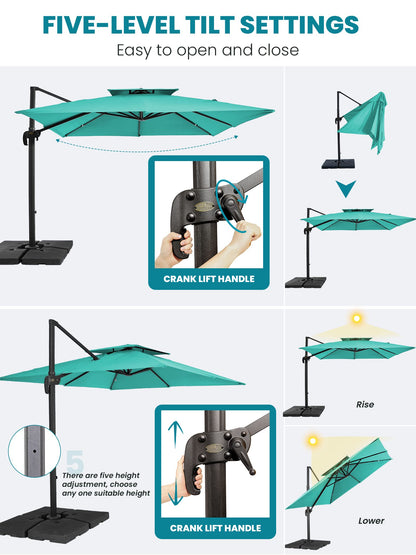 Square Cantilever Patio Umbrella 10FT Sky Blue