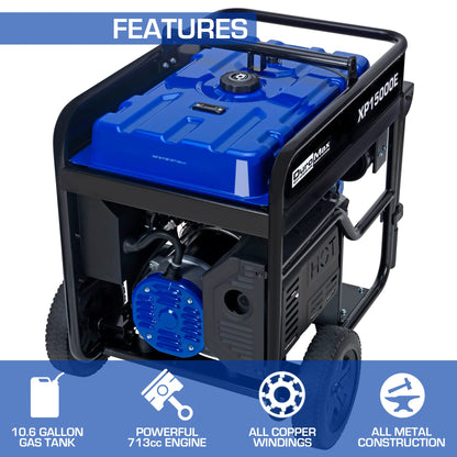 DuroMax XP15000E Gas Powered Portable Generator-15000 Watt Electric Start-Home Back Up & RV Ready, 50 State Approved, Blue/Black 15,000-Watt Gas