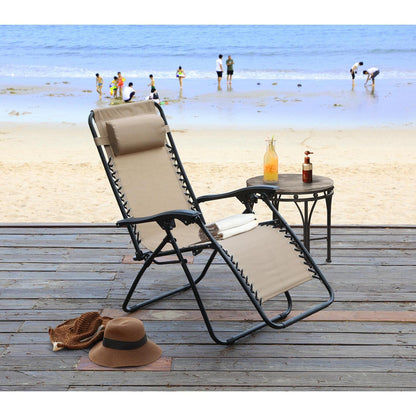 Chaises Zero Gravity Lot de 2 chaises longues de piscine Zero Gravity inclinables Zero Gravity Lounge Chair Chaises anti-gravité Chaise anti-gravité Chaise de camping pliante inclinable avec appuie-tête par Naomi Home - Crème moderne