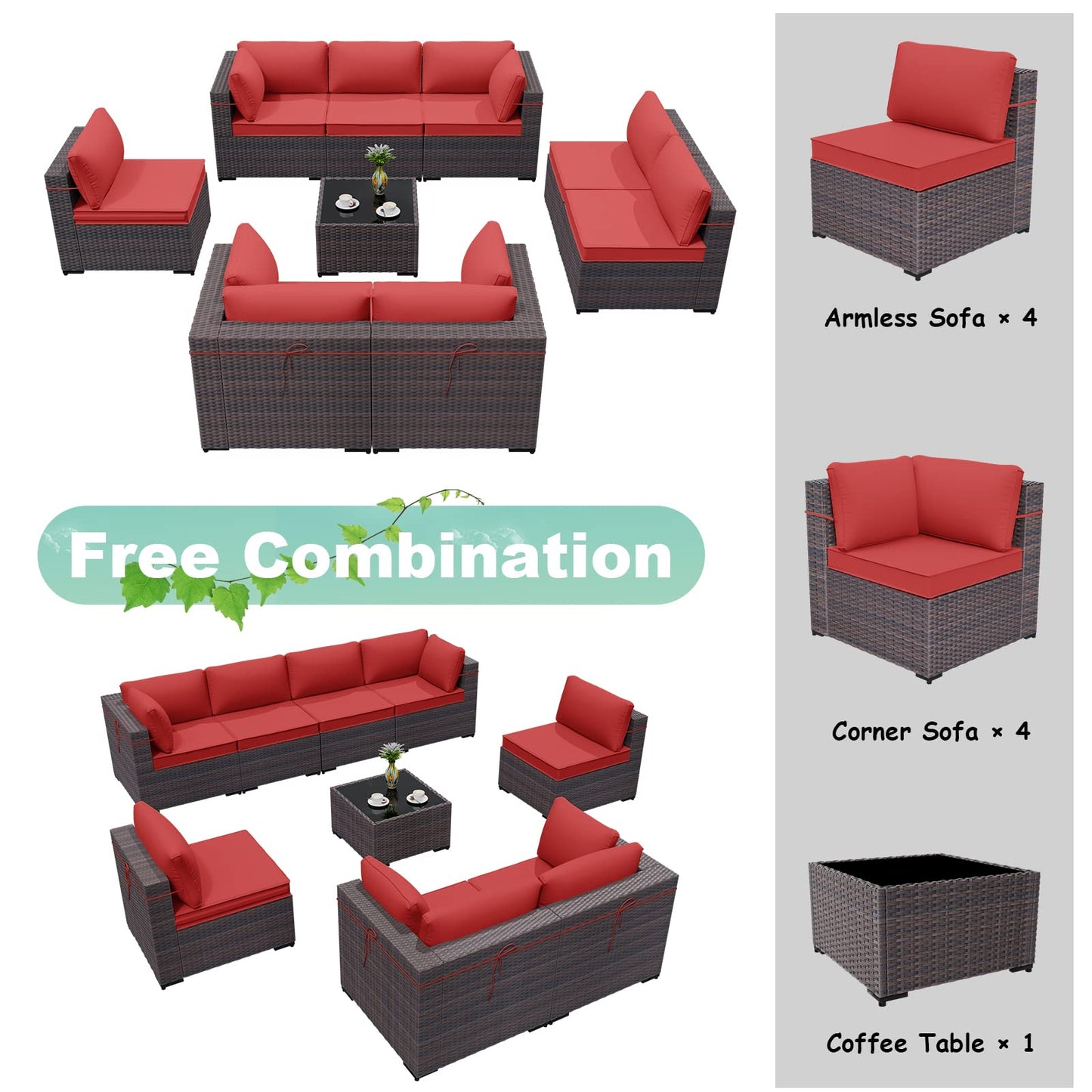 ALAULM 9 Pieces  Sectional Sofa Sets Outdoor Patio Furniture