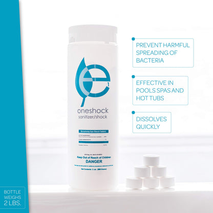 ecoone | Tablettes OneShock pour spa et piscine | Combo choc chloré et désinfectant auto-dissolvant et pré-mesuré | Eau propre, claire et sans bactéries | Enzymes sans danger pour la natation | Entretien de la piscine | 64 onglets