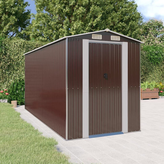 GOLINPEILO Abri de jardin extérieur en métal, grand hangar à outils utilitaire en acier, abri de jardin en acier avec doubles portes coulissantes, rangement utilitaire et outils, marron foncé 75,6"x173,2"x87,8" 75,6"x173,2"x87,8" 