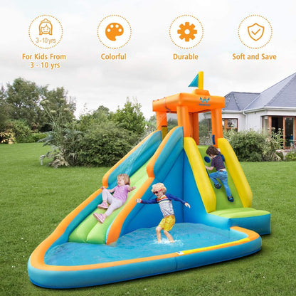 HONEY JOY Toboggan aquatique gonflable, maison gonflable géante pour parc aquatique, mur d'escalade, piscine à éclaboussures, toboggans aquatiques gonflables extérieurs pour enfants et adultes (sans ventilateur) sans ventilateur