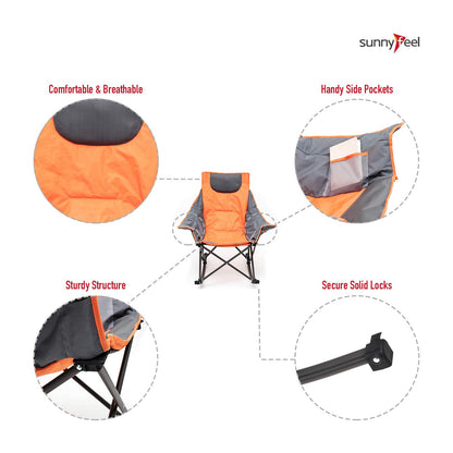 SUNNYFEEL Camping Rocking Chair, Luxury Padded Recliner, Oversized Folding Lawn Chair with Pocket, Heavy Duty for Outdoor/Picnic/Lounge/Patio, Portable Camp Rocker Chairs with Carry Bag (Orange) Orange