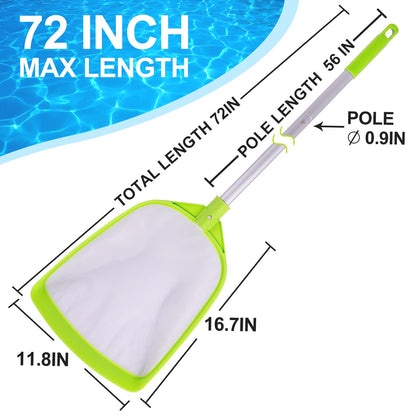 Pool Leaf Skimmer Net with 24-56 Inch Premium Pole,Medium Sized Ultral Fine Mesh Net for Cleaning Pool, Pond,Spa,Hot Tub Ultra Fine Mesh