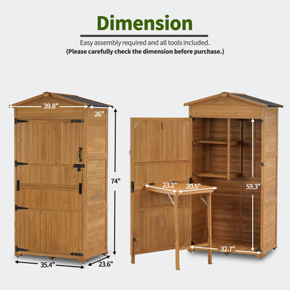 MCombo Grande armoire de rangement extérieure avec table pliante, abri de jardin surdimensionné avec étagères, grand abri de rangement extérieur avec serrure pour terrasse et cour (35,4 x 23,6 x 74 pouces) 1965 (naturel) Naturel 