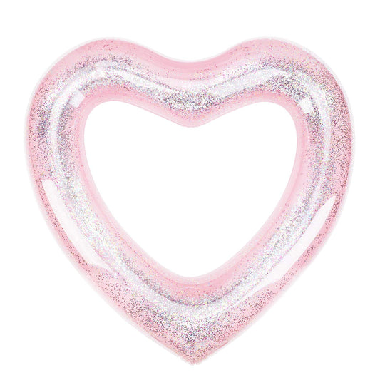 MoKo Inflatable Pool Float for Kids Adults, Clearance Heart Shaped Swim Ring 120cm Diameter Summer Swimming Tube Water Fun Beach Party Pool Toys Swimming Circle Glitter Pink