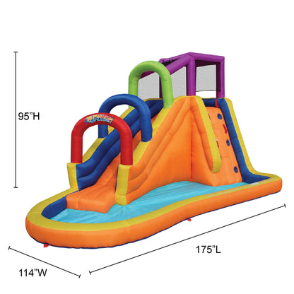 BANZAI Speed ​​​​Slide Water Park, Longueur: 14 pieds 7 pouces, Largeur: 9 pieds 6 pouces, Hauteur: 8 pieds, Toboggan aquatique gonflable pour l'extérieur, jouet d'escalade Splash Bounce