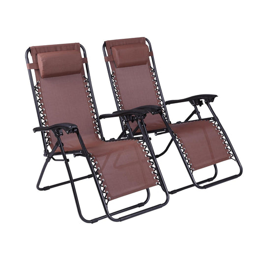 Chaises Zero Gravity Lot de 2 chaises longues de piscine Zero Gravity inclinable Zero Gravity Lounge Chair Chaises anti-gravité Chaise anti-gravité Chaise de camping pliante inclinable avec appuie-tête par Naomi Home - Marron moderne