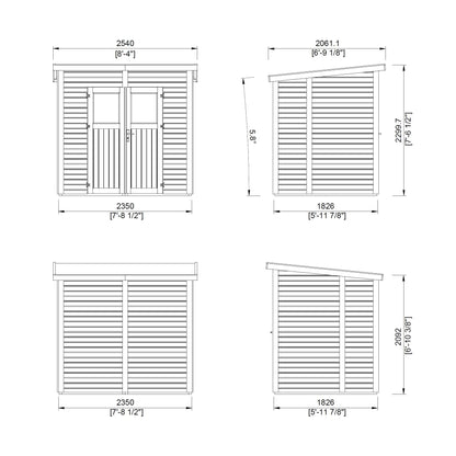 Leisure Season Urbano Kit d'abri de jardin moderne résistant aux intempéries avec sol, portes, fenêtres en plexiglas, toit en pente – Kit d'abri de jardin en bois d'épicéa nordique – Marron moyen, 2,4 x 1,8 m (URB8X69135) 