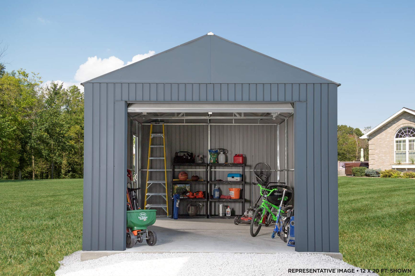 Sojag Everest Galvalume Steel 12' x 20' avec murs extra hauts pour garage, bâtiment de stockage, charbon de bois 12' x 20' 