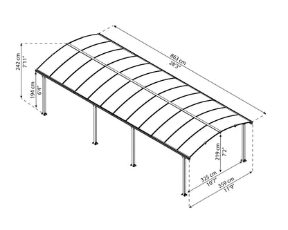 Palram - Abri d'auto Canopia Arcadia 8500 - 12' x 28' - Bronze/Gris 12' x 28' 