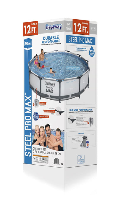 Bestway 56417 Steel Pro Above Ground, 12ft x 30 Inch | Frame Swimming Pool with Filter Pump