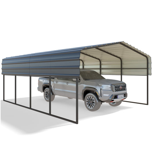 HOMMOW 12'x20' Heavy Duty Carport, Multi-Purpose Car Shade Shelter with Galvanized Steel Roof, Upgraded Extra Large Metal Garage for Car, Boats and Tractors 12'x20'FT