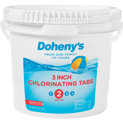 Comprimés de chlore pour piscine de 3 pouces de Doheny | Désinfectant de piscine de qualité professionnelle | Longue durée et dissolution lente | Emballé individuellement | 99 % d'ingrédient actif, 90 % de chlore stabilisé | Seau de 25 lb 25 lb