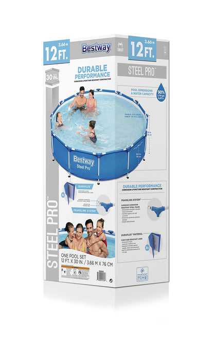 Bestway Steel Pro Ensemble de piscine hors sol ronde 12' x 30" | Comprend une pompe de filtration 330 gal 12' x 30"