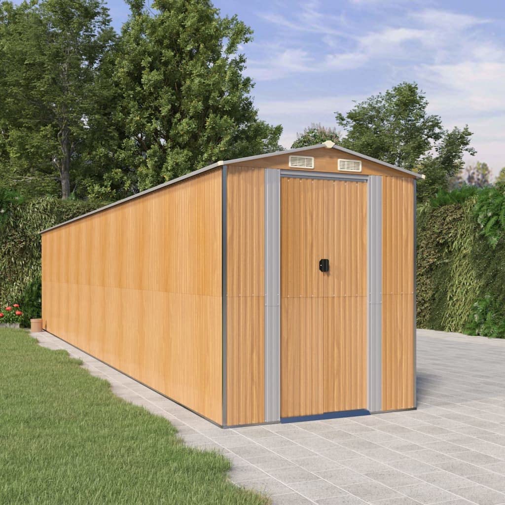 GOLINPEILO Metal Outdoor Garden Storage Shed, Large Steel Utility Tool Shed Storage House, Steel Yard Shed with Double Sliding Doors, Utility and Tool Storage, Light Brown 75.6"x369.3"x87.8" 75.6"x369.3"x87.8"