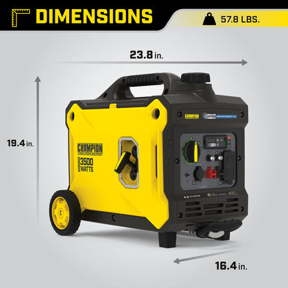 Champion Power Equipment Génératrice à onduleur de 3 500 watts avec technologie silencieuse et protection contre le CO 3 500 watts + gaz + technologie silencieuse + CO 