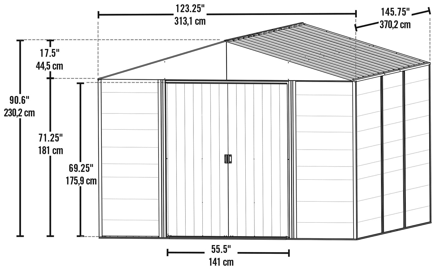 Arrow Kit d'abri de jardin hybride en acier galvanisé et panneaux de bois Ironwood, 10' x 12', Anthracite 10' x 12'