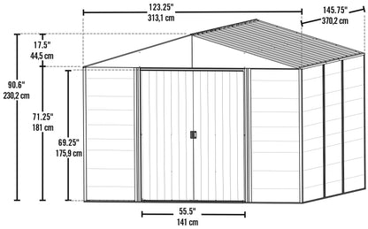 Arrow Kit d'abri de jardin hybride en acier galvanisé et panneaux de bois Ironwood, 10' x 12', Anthracite 10' x 12'