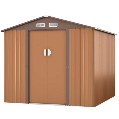 JAXPETY 8 x 8 Sheds & Outdoor Storage Garden Shed Tool Metal Outdoor Storage Shed with Sliding Doors for Backyard, Patio, Lawn Coffee 8'x8'