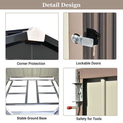 Tensun Patio Abri de jardin pour vélo avec base au sol, abri de rangement en métal avec portes verrouillables, armoire à outils avec aérations et cadre de fondation pour cour, pelouse, jardin, marron-1 