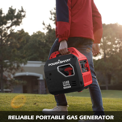 PowerSmart Générateur portable de 2 500 watts alimenté au gaz, générateur à onduleur super silencieux pour camping en plein air, conforme aux normes CARB 2 500 watts/noir 